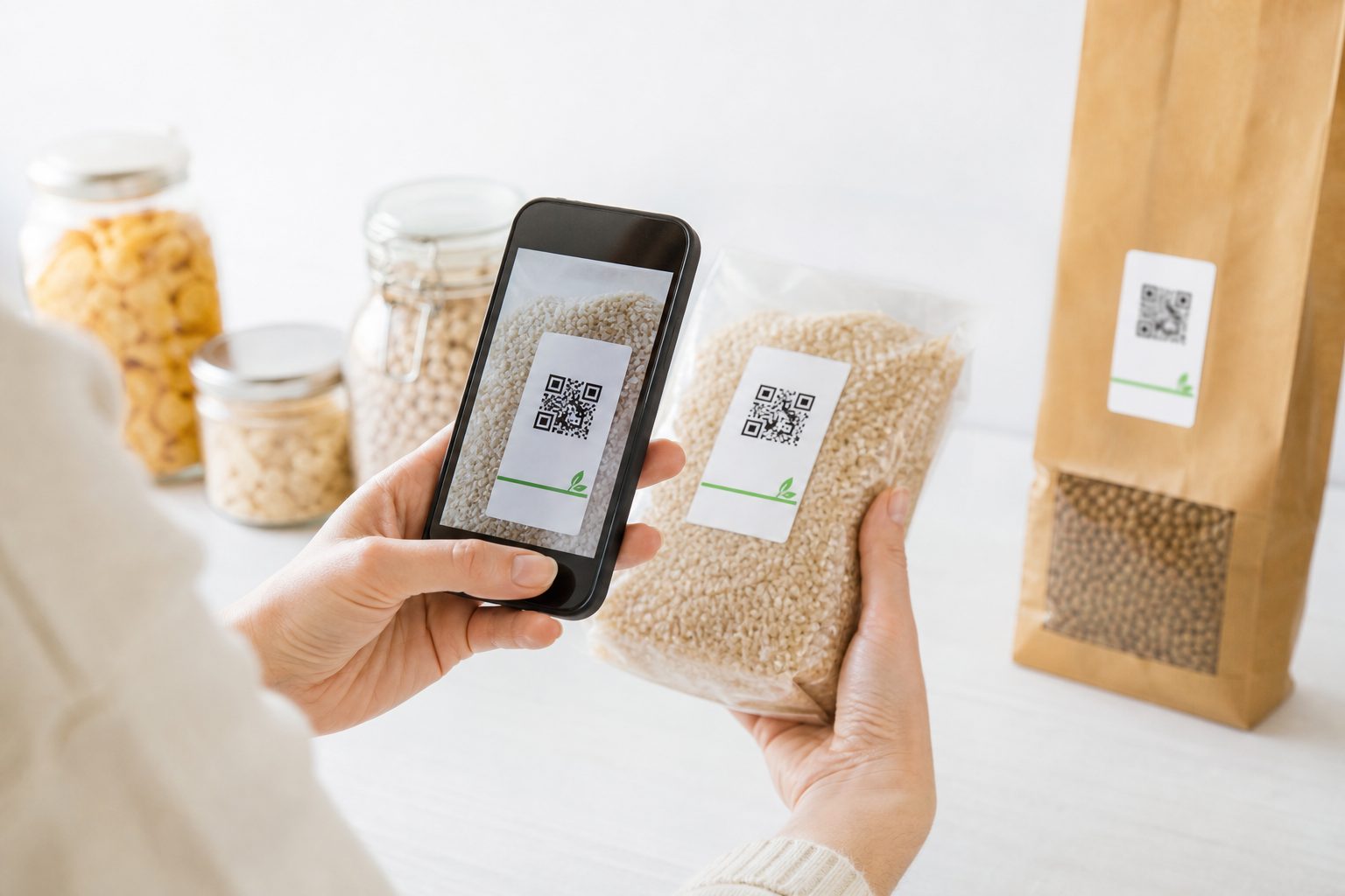 Mani che tengono uno smartphone acceso, pronto a inquadrare un codice da leggere
